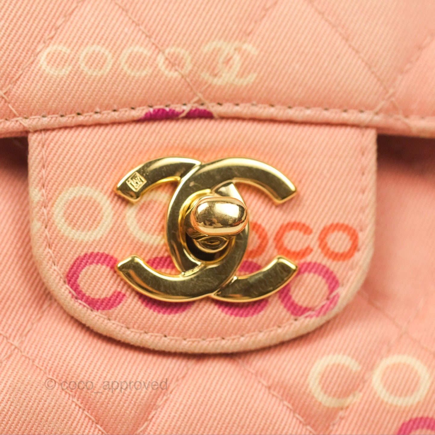 Chanel Coco Logo Medium Classic Flap Quilted Coral Pink Canvas Gold Hardware