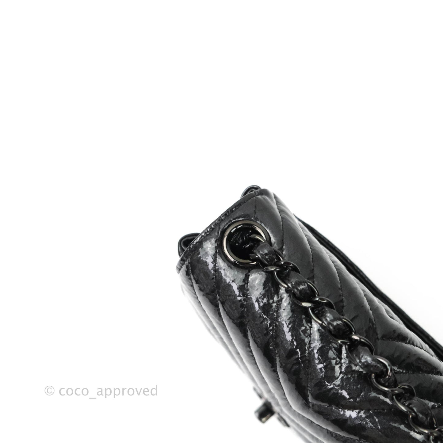 Chanel Mini Square Chevron Black Crumpled Metallic Patent So Black