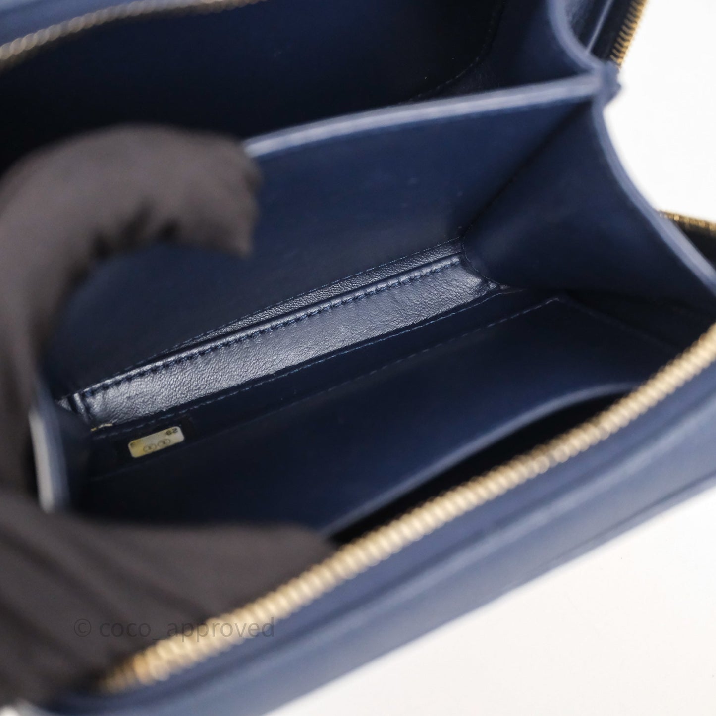 Chanel Quilted Small CC Filigree Vanity Case Navy Caviar Gold Hardware
