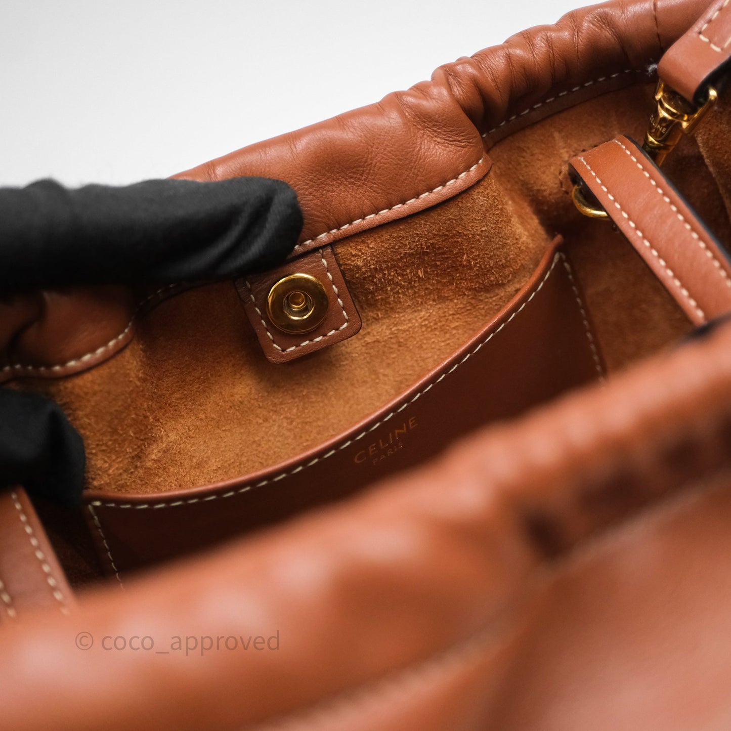 Celine Drawstring Cabas Tote Bag Triomphe in Grained Calfskin Tan