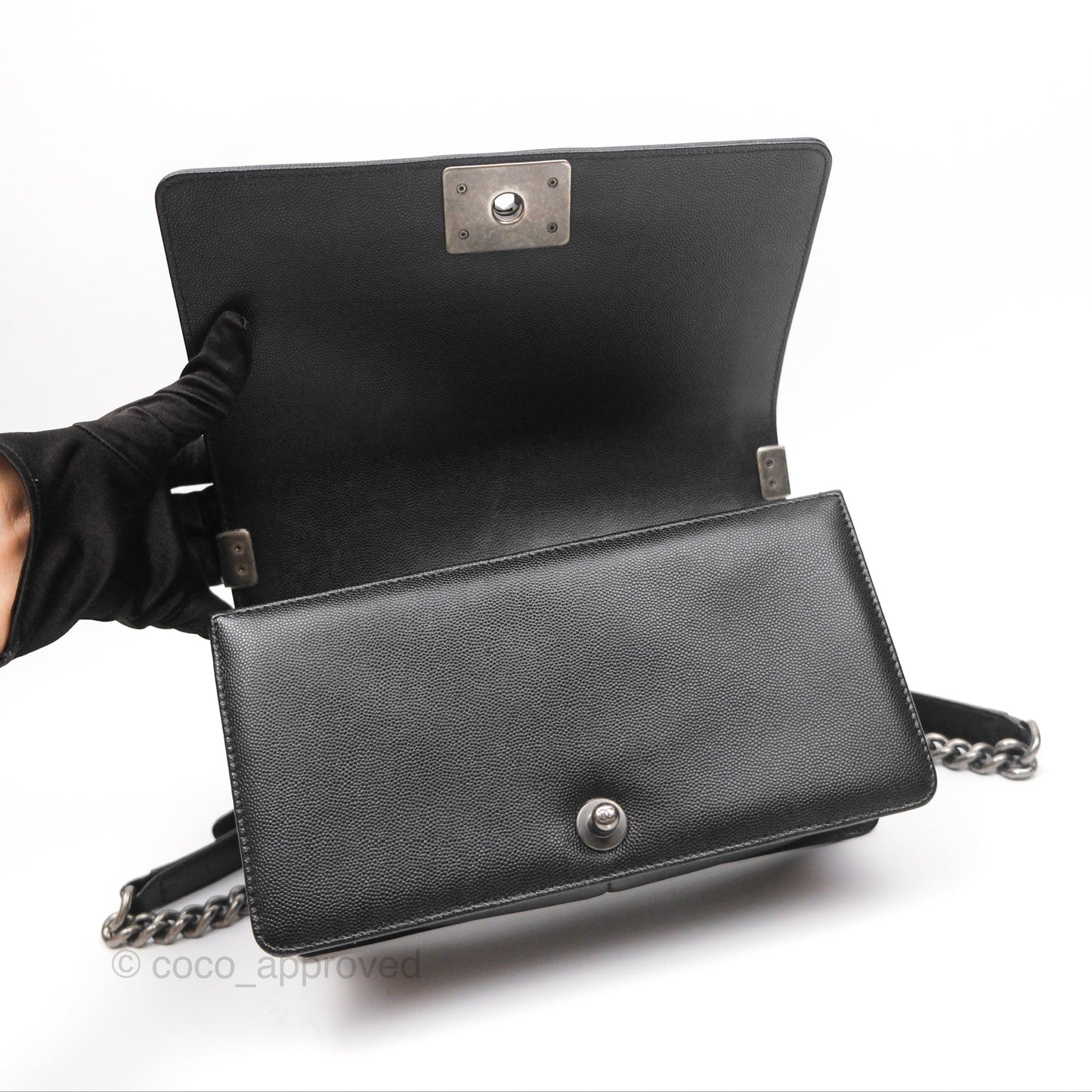 Chanel Medium Boy Quilted Black Caviar Ruthenium Hardware