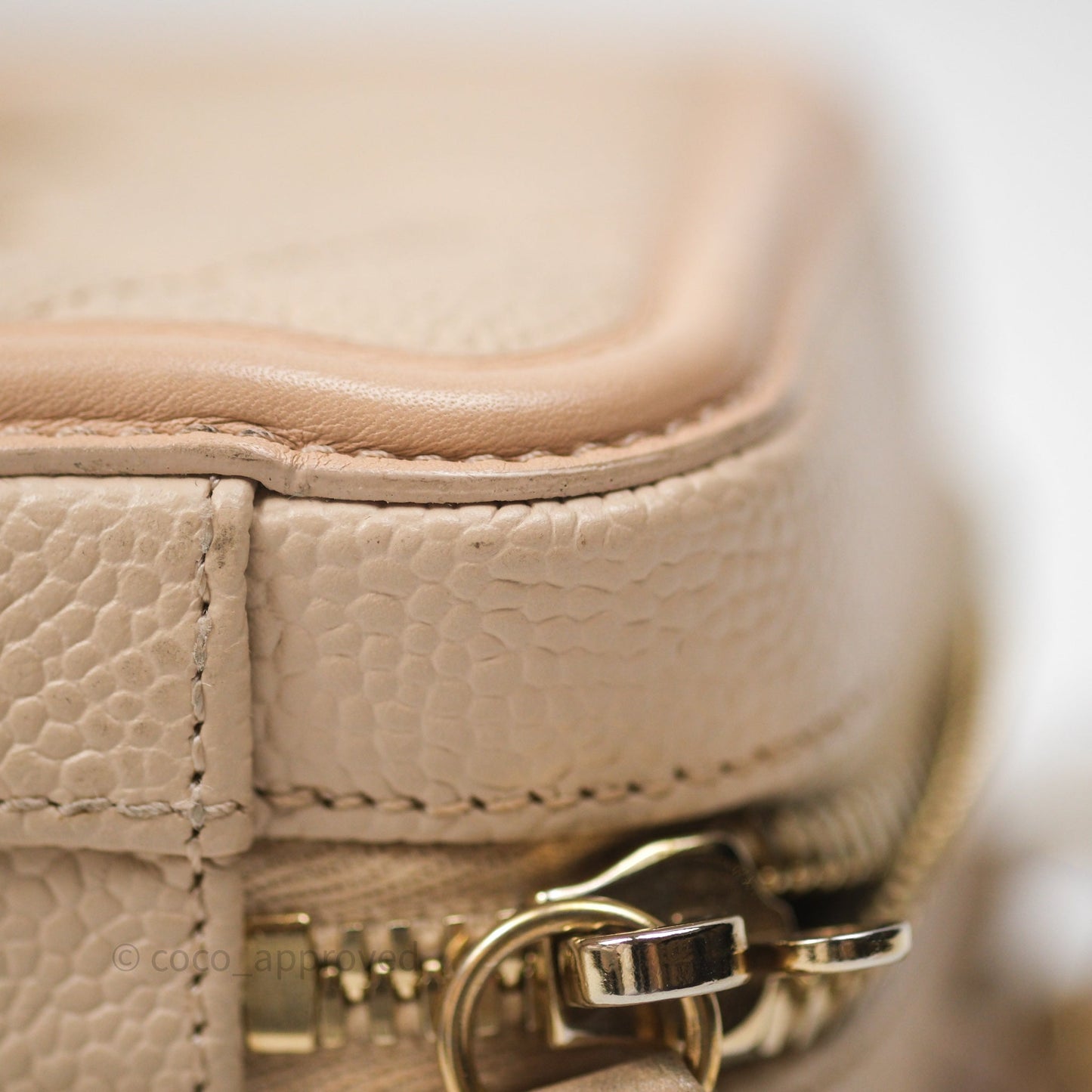 Chanel Quilted Small CC Filigree Vanity Case Beige Caviar Gold Hardware