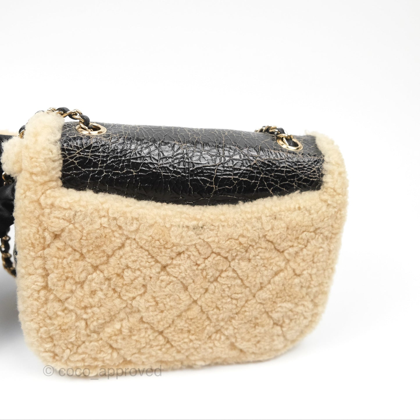 Chanel Mania CC Shearling Flap Bag Black Crumpled Glazed Sheepskin