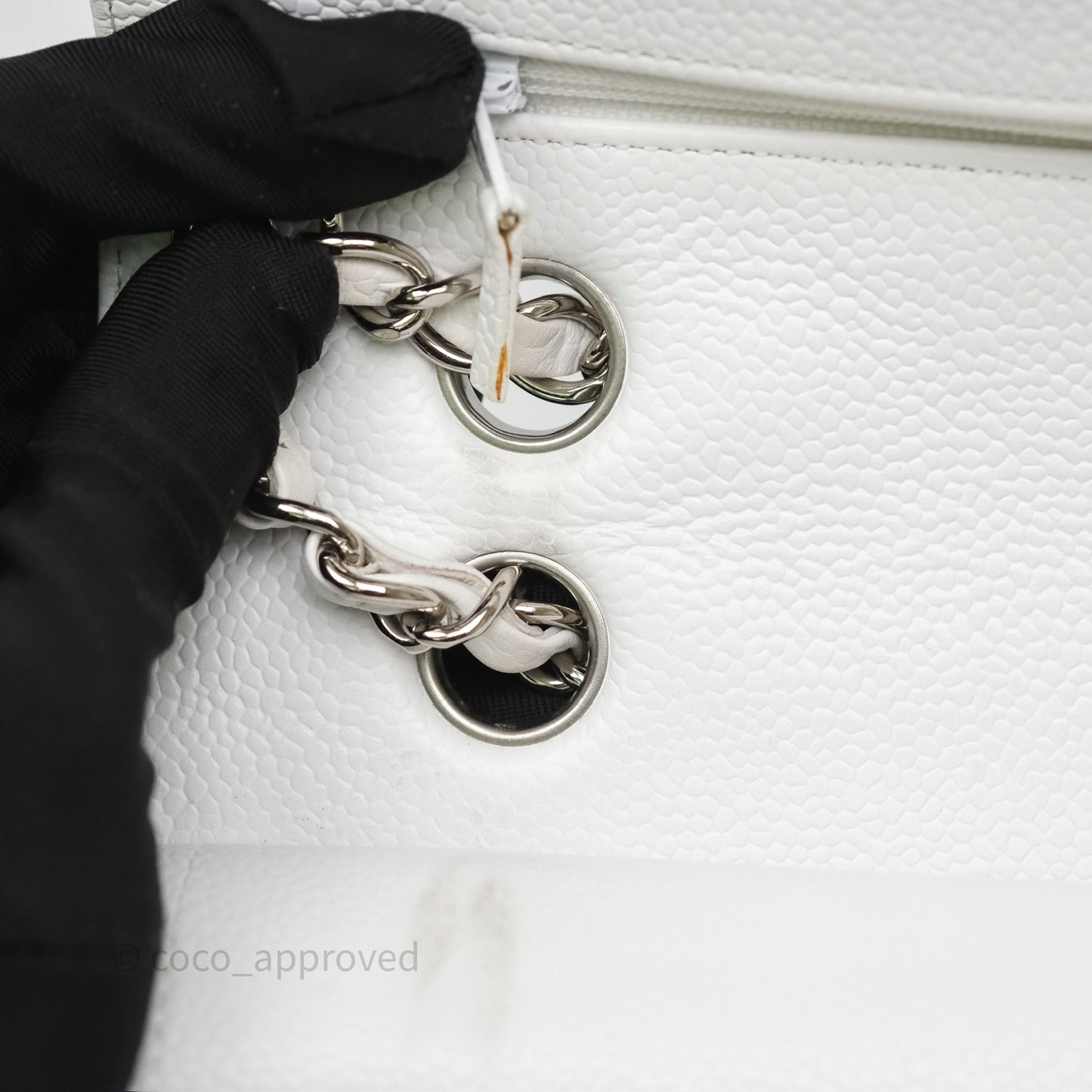 Chanel M/L Medium Classic Flap Quilted White Caviar Silver Hardware