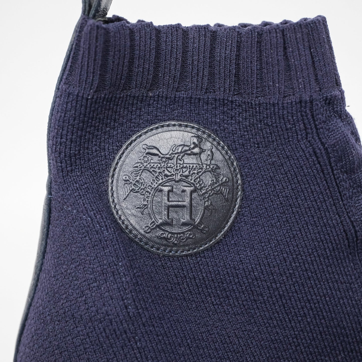 Hermes Knit Calfskin Volver 60 Ankle Boots Bleu Diplomatique Size 38