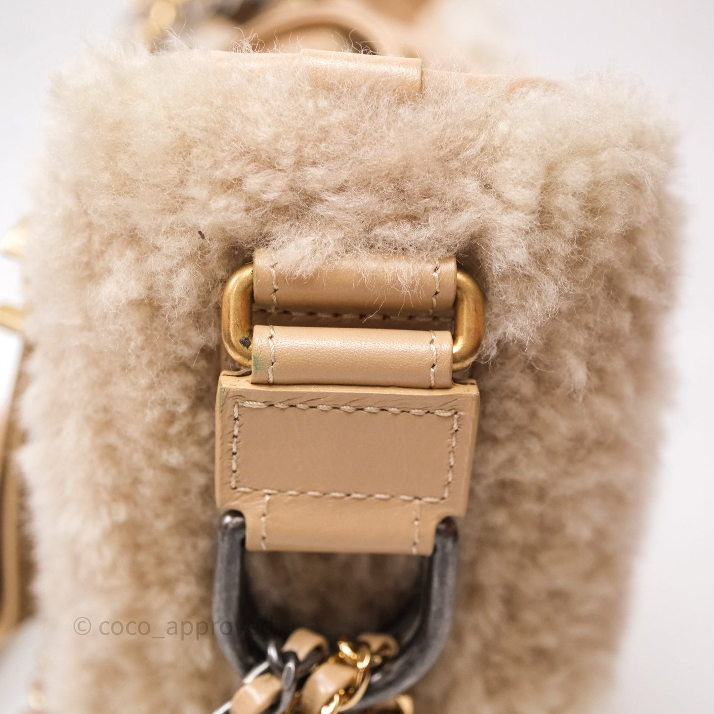 Chanel Small Gabrielle Hobo Shearling Beige Mixed Hardware