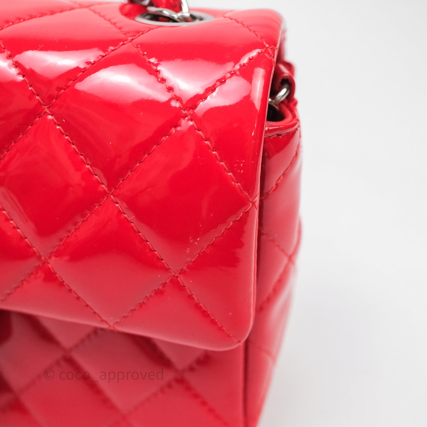 Chanel Mini Rectangular Quilted Red Patent Silver Hardware