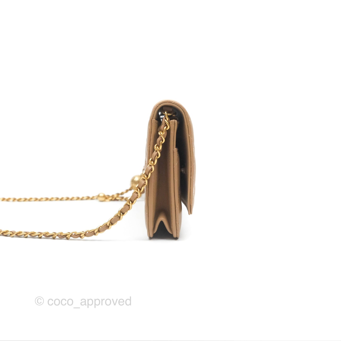 Chanel Quilted Pearl Crush Wallet on Chain WOC Beige Lambskin Aged Gold Hardware