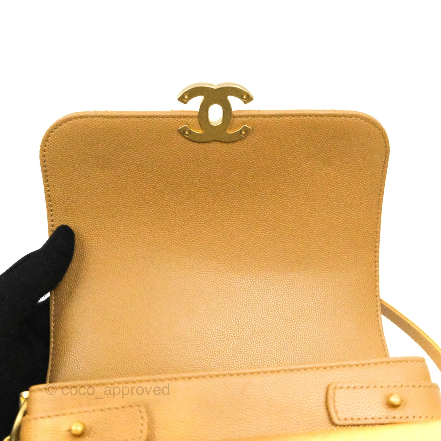 Chanel Mini Messenger Bag Beige Caviar Gold Hardware 21K