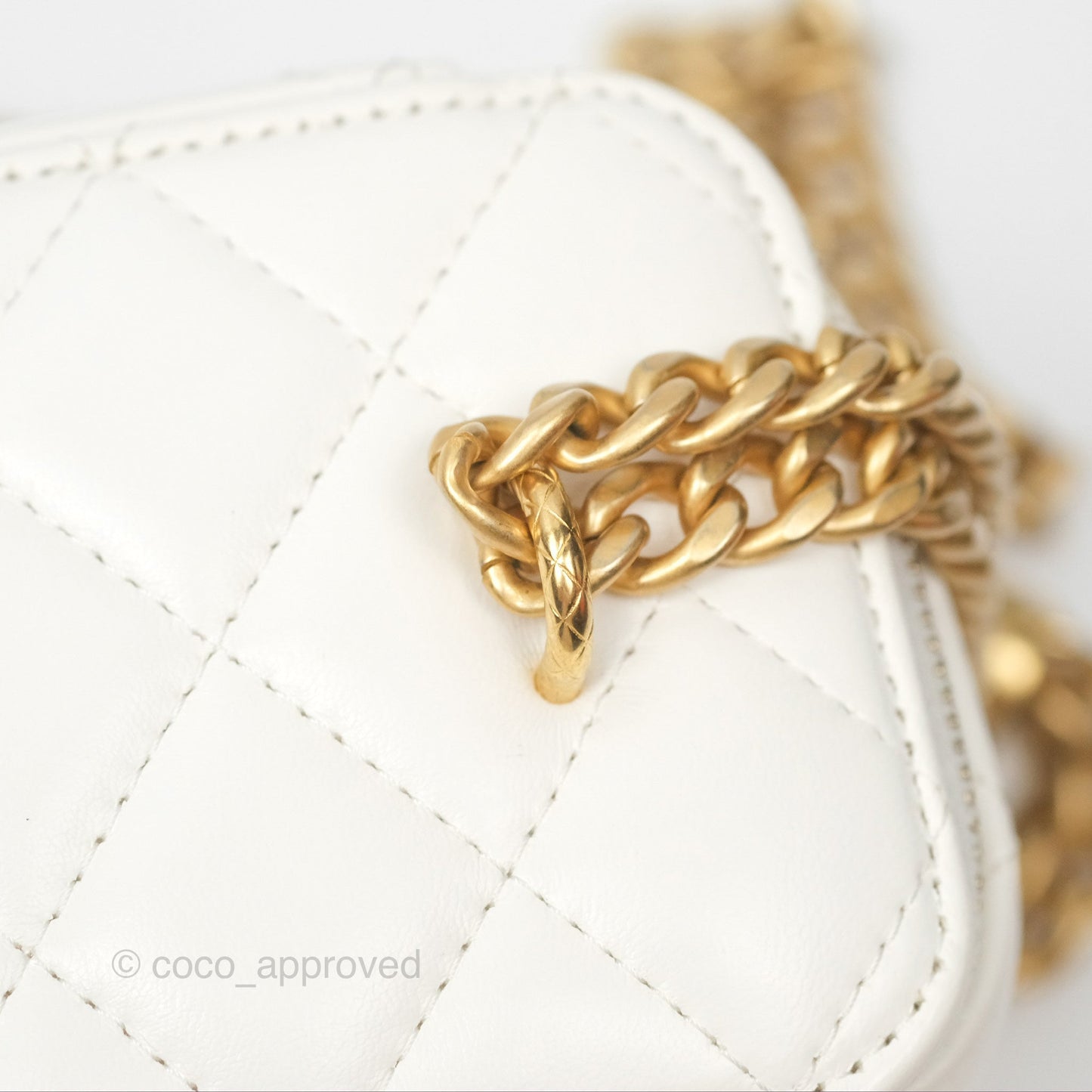 Chanel All Slide Vanity with Adjustable Chain White Lambskin Aged Gold Hardware
