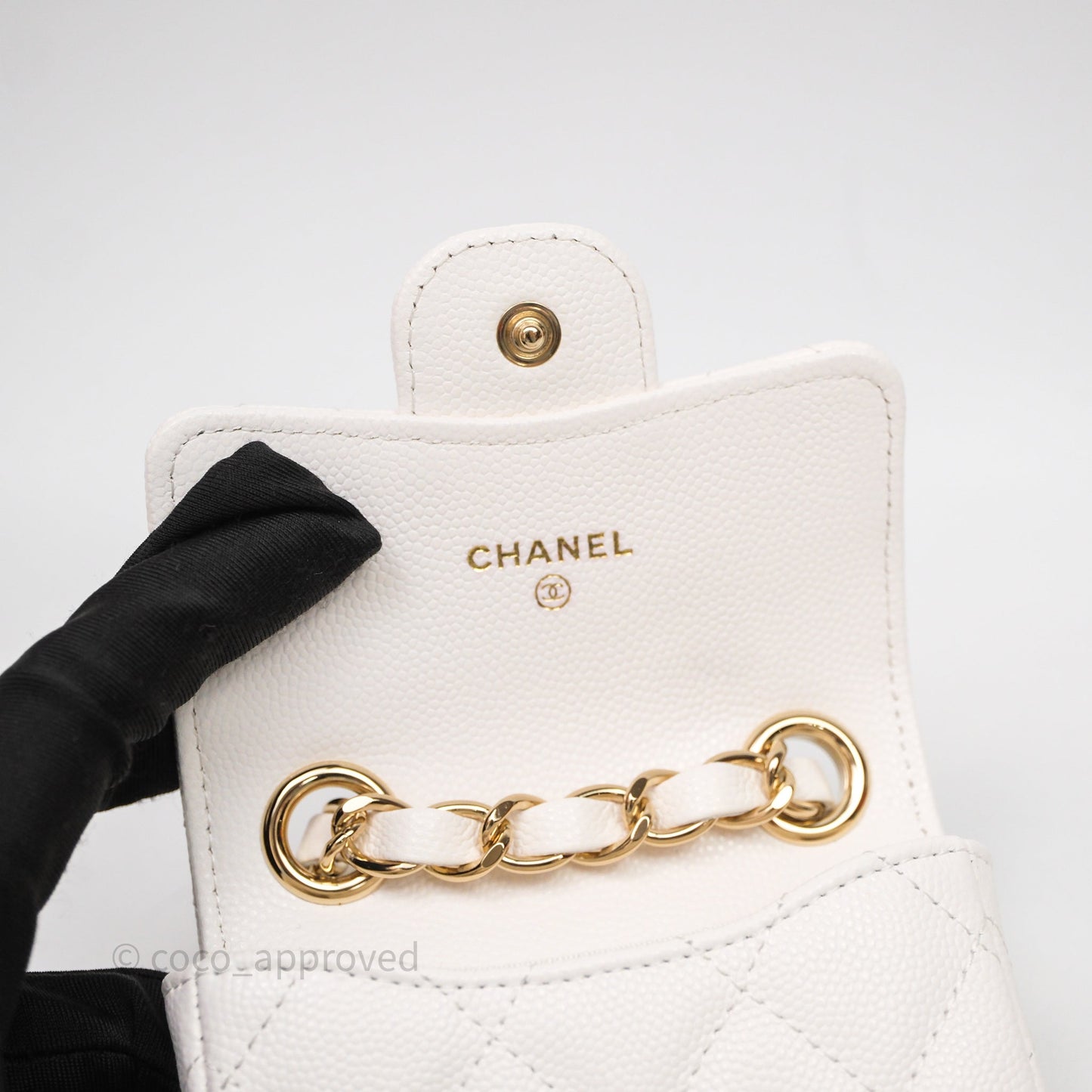 Chanel Mini Flap Belt Bag Caviar White Gold Hardware