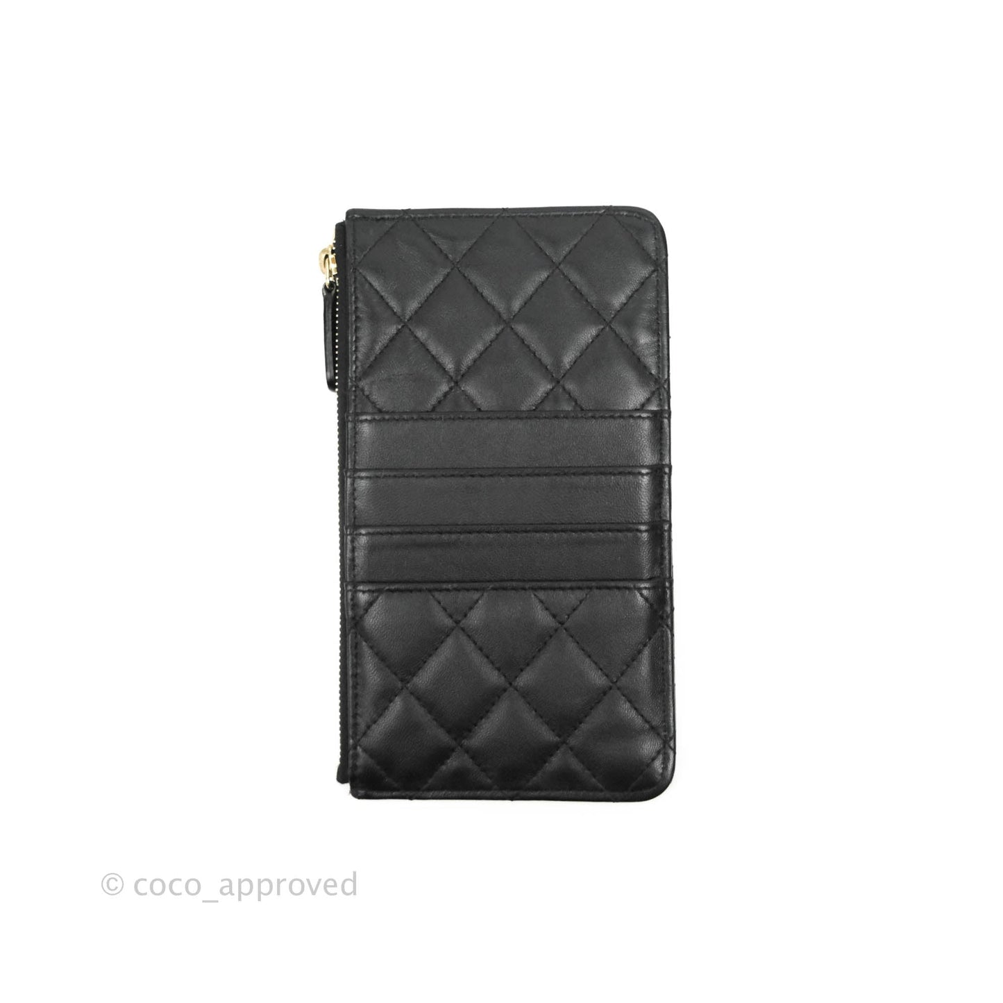 Chanel Classic Flat Black Lambskin Wallet Pouch Gold Hardware