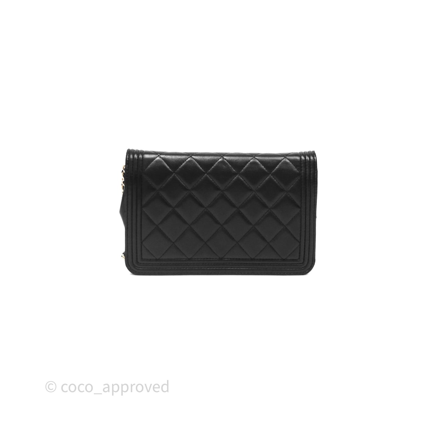 Chanel Black Quilted Lambskin Boy Wallet on Chain Gold Hardware