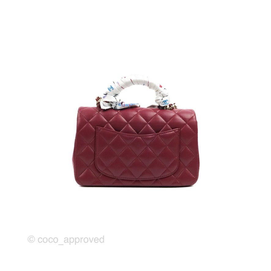 Chanel Top Handle Mini Rectangular Flap Bag Burgundy Lambskin Gold Hardware