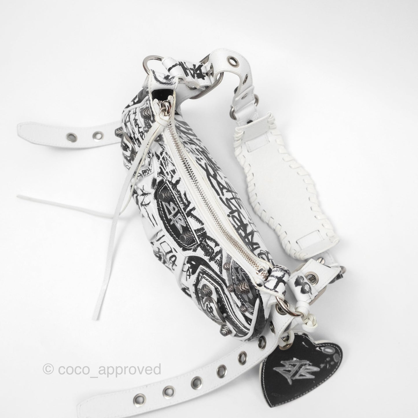 Balenciaga XS Graffiti Le Cagole Shoulder Bag White Black