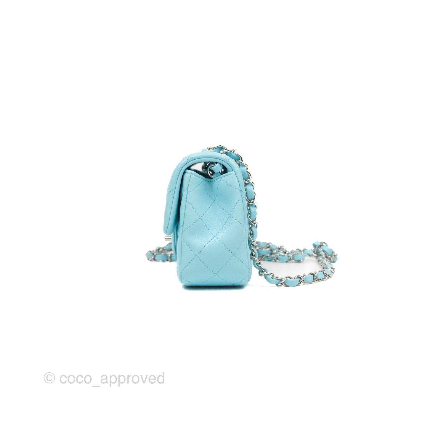Chanel Quilted Mini Rectangular Flap Neon Blue Lambskin Silver Hardware 21S