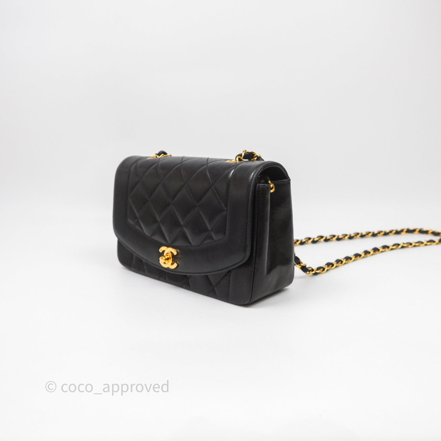 Chanel Vintage Small Quilted Classic Diana Flap Bag Black Lambskin 24K Gold Hardware
