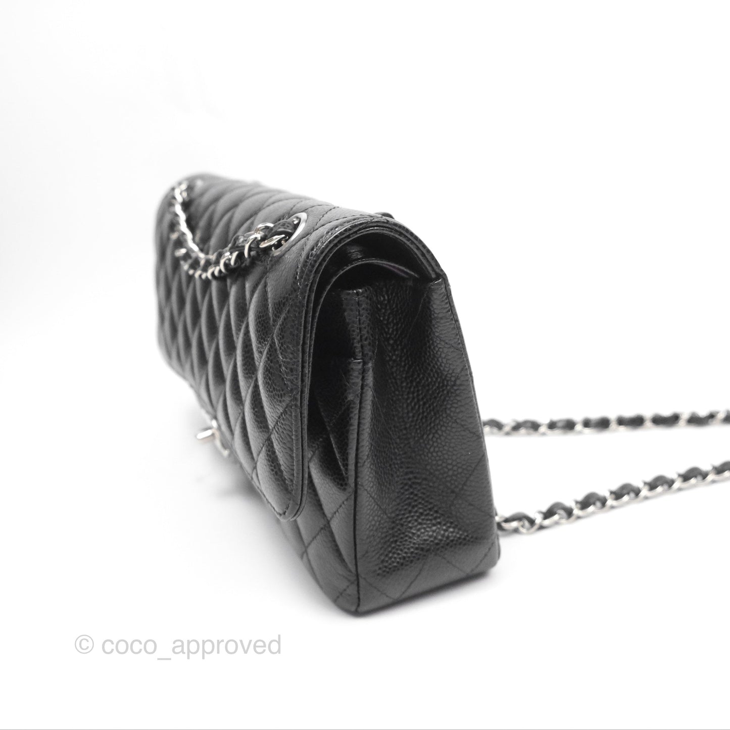 Chanel Classic M/L Medium Flap Quilted Black Caviar Silver Hardware