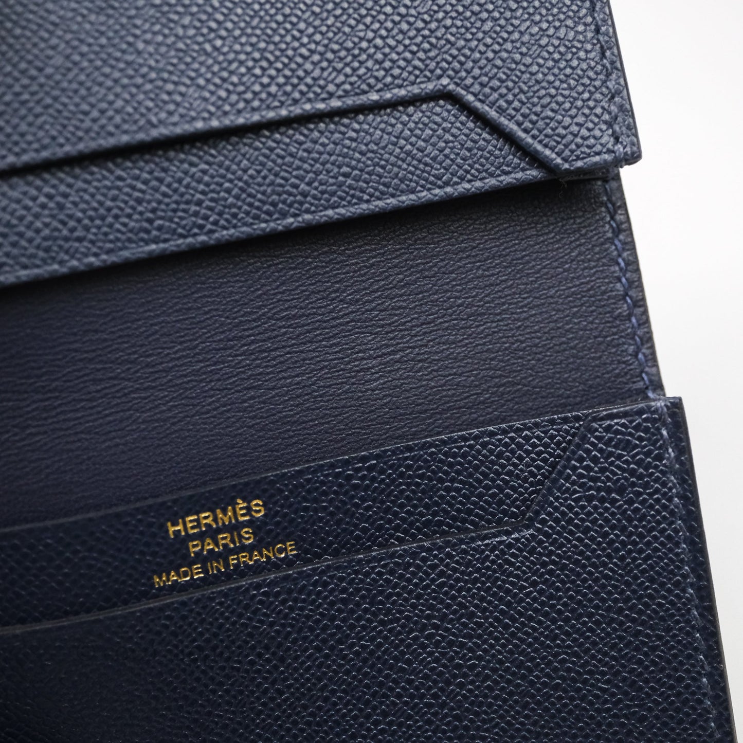 Hermès Bearn Mini Wallet Bleu Nuit 2Z Epsom Gold Hardware