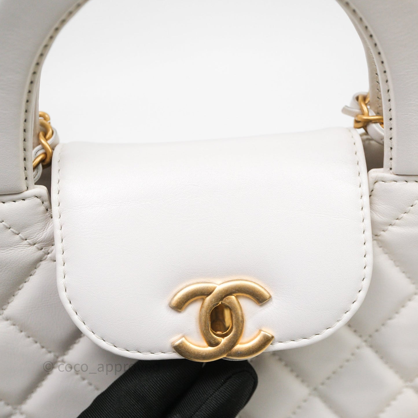 Chanel Kelly Bag Quilted White Lambskin Aged Gold Hardware
