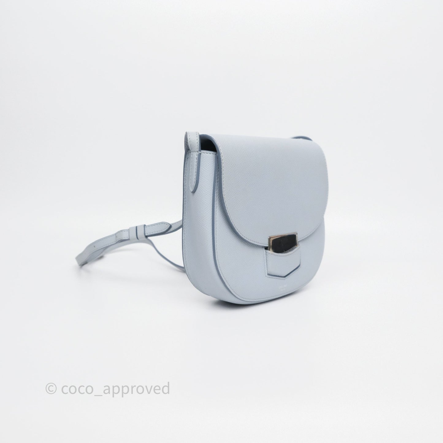 Celine Small Trotteur Crossbody Bag Light Blue Grained Calfskin
