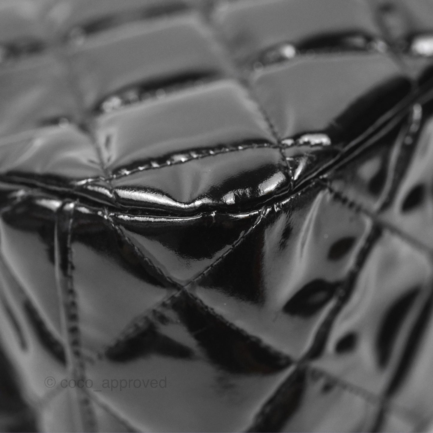 Chanel Vintage Tote Quilted Black Patent Silver Hardware