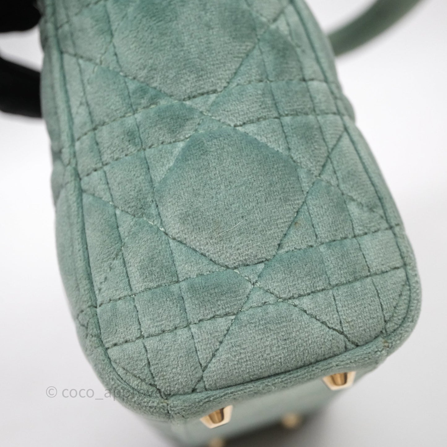 Christian Dior Mini Lady Dior Green Suede Cannage Gold Hardware