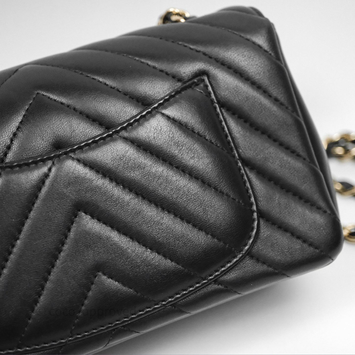 Chanel Quilted Mini Rectangular Chevron Black Lambskin Gold Hardware