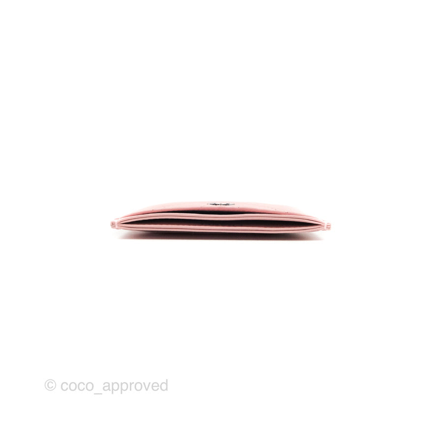 Chanel Chevron Classic Flat Card Holder Pink Lambskin Silver Hardware