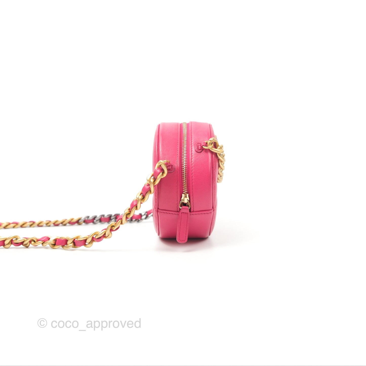 Chanel 19 Round Clutch With Chain Dark Pink Mixed Hardware