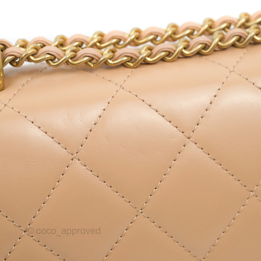 Chanel Quilted Perfect Fit Adjustable Beige Calfskin Gold Hardware 21A