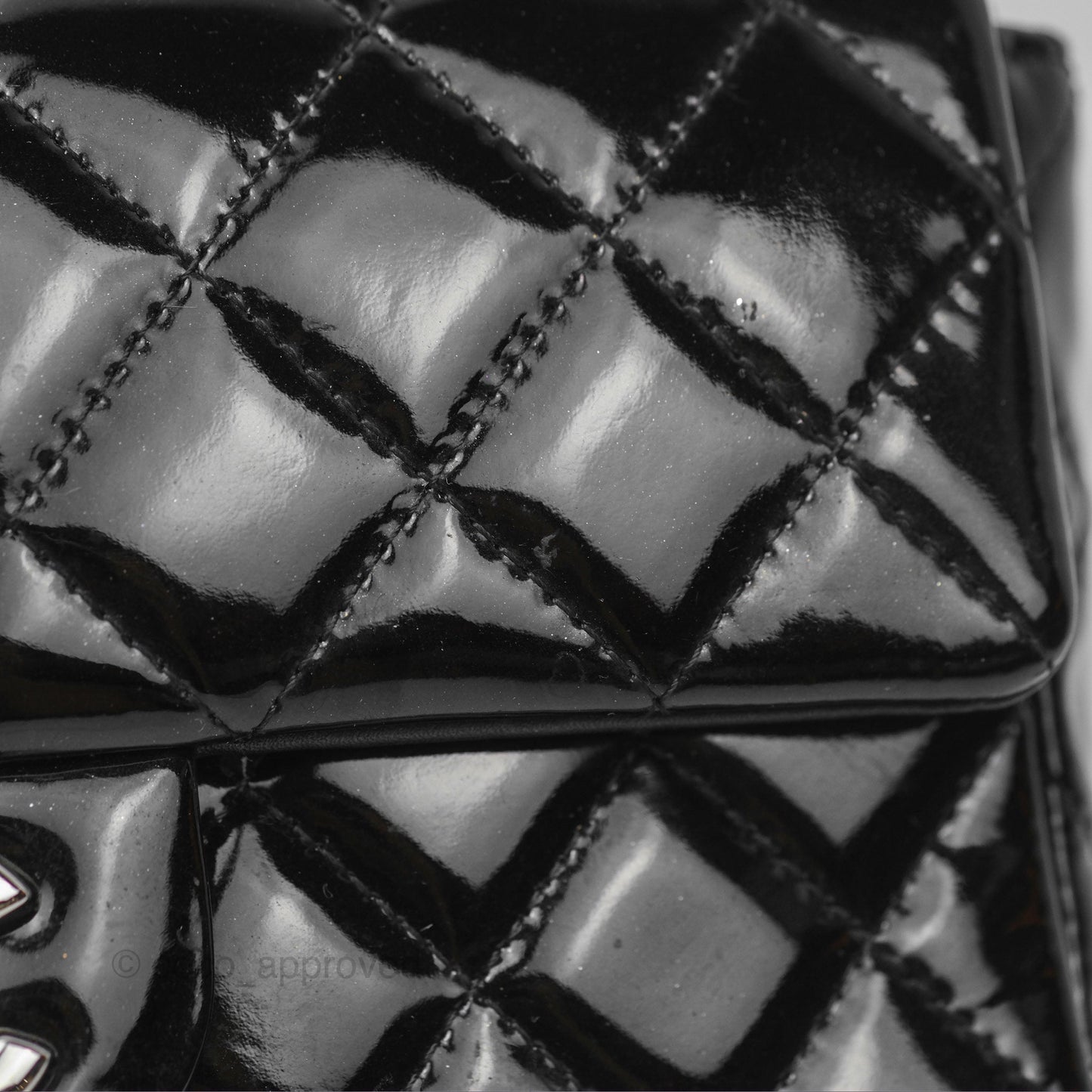 Chanel Quilted Mini Rectangular Flap Black Patent Silver Hardware
