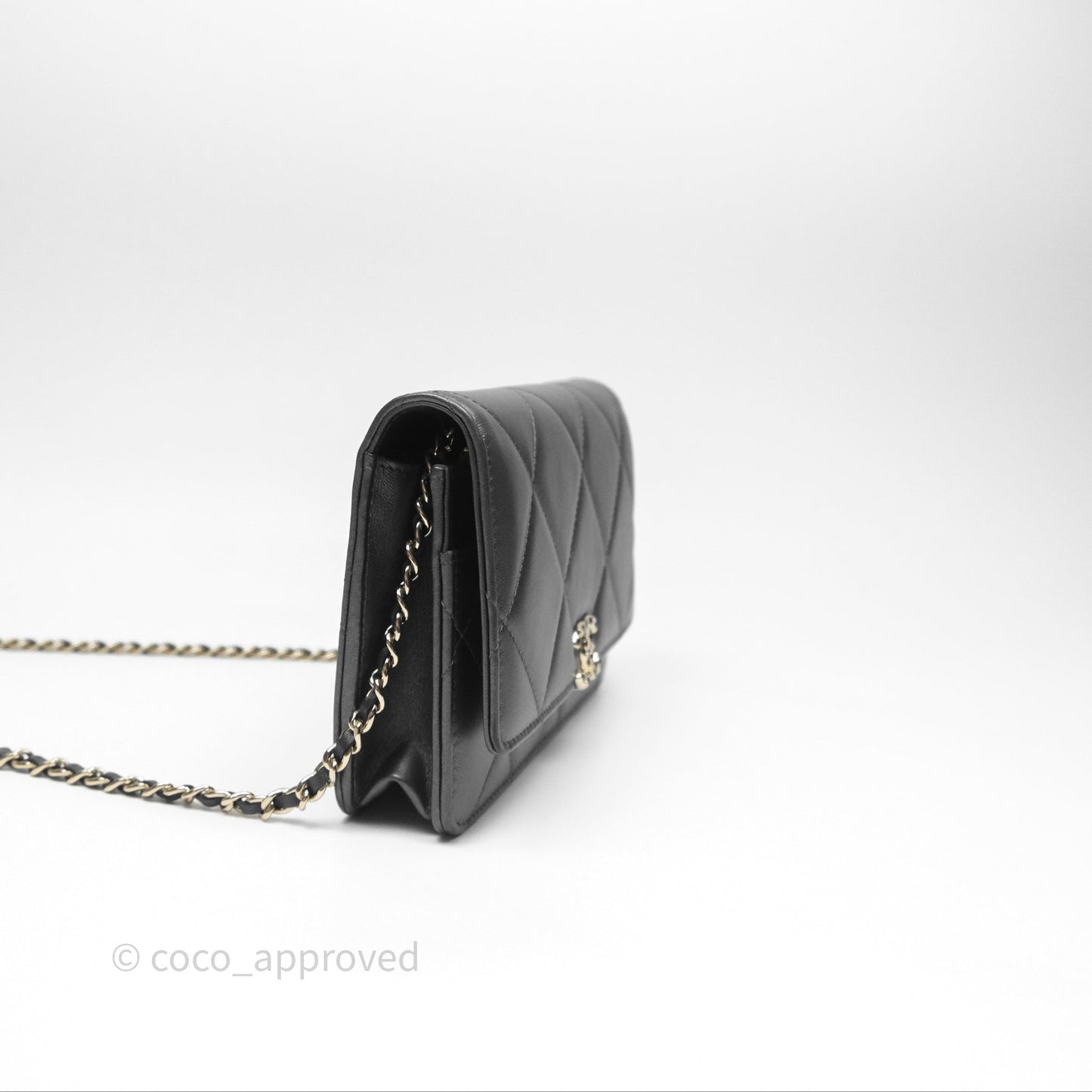 Chanel Wallet On Chain WOC Iridescent Dark Grey Lambskin Gold Hardware