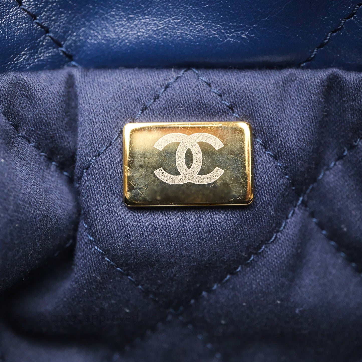 Chanel 22 Small Blue Shiny Calfskin Aged Gold Hardware
