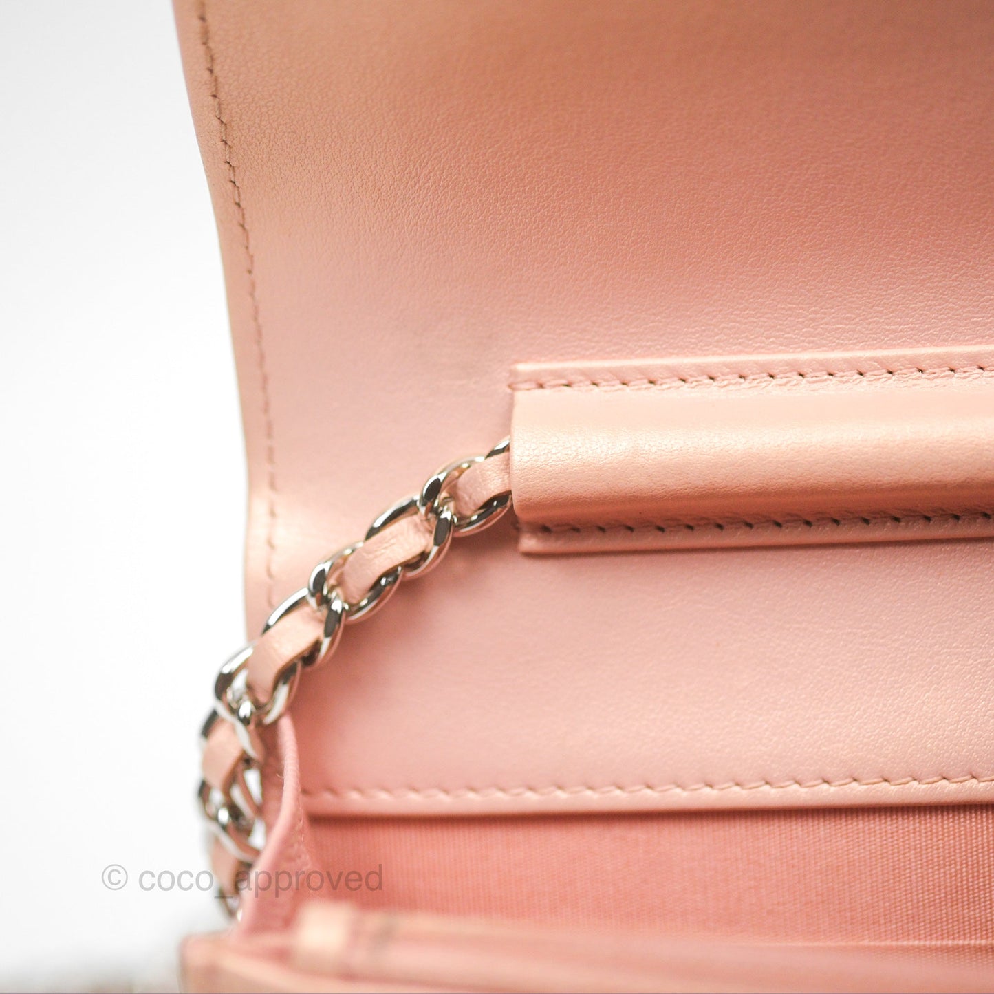 Chanel Mademoiselle Wallet On Chain WOC Chevron Iridescent Pink Caviar Silver Hardware