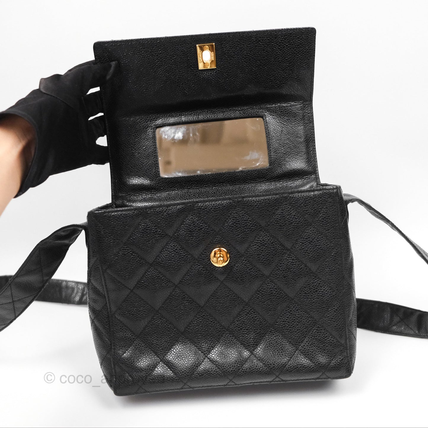 Chanel Vintage Quilted Shoulder Bag Black Caviar 24K Gold Hardware