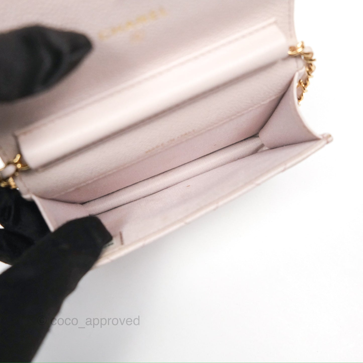 Chanel Miss Coco Clutch With Chain Quilted Lilac Pink Caviar Gold Hardware