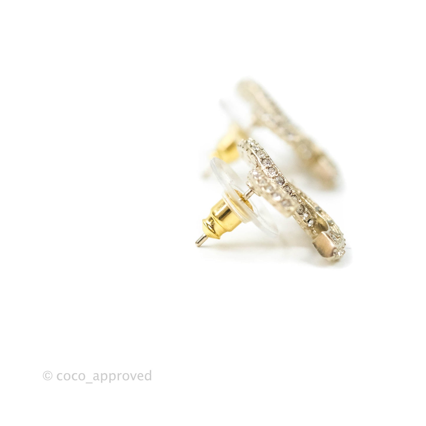 Chanel Crystal CC Earrings Gold Tone 21V