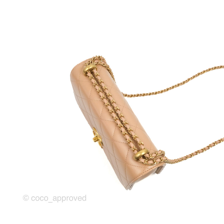 Chanel Quilted Perfect Fit Adjustable Beige Calfskin Gold Hardware 21A