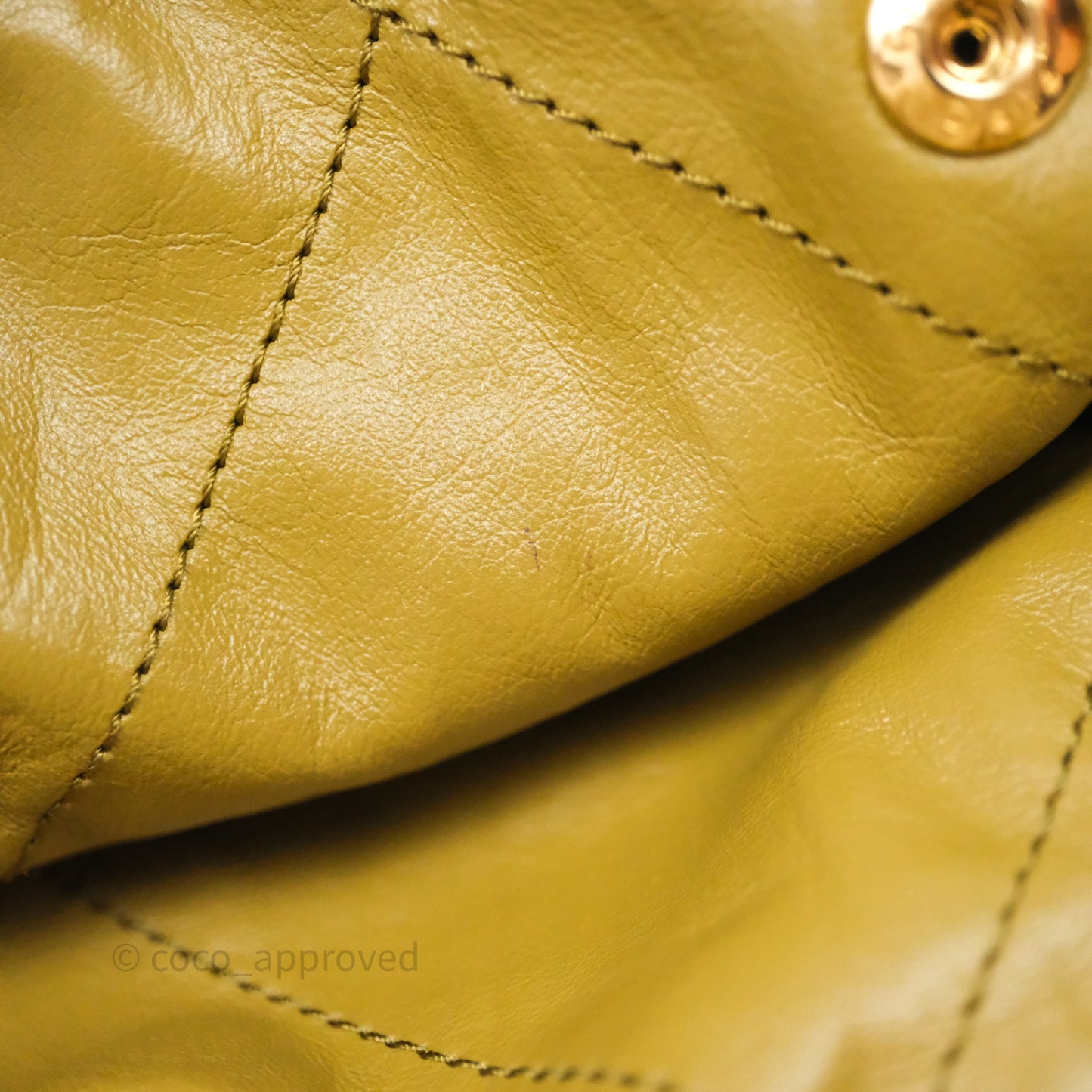 Chanel 22 Bag Medium Crumpled Olive Green Calfskin Aged Gold Hardware