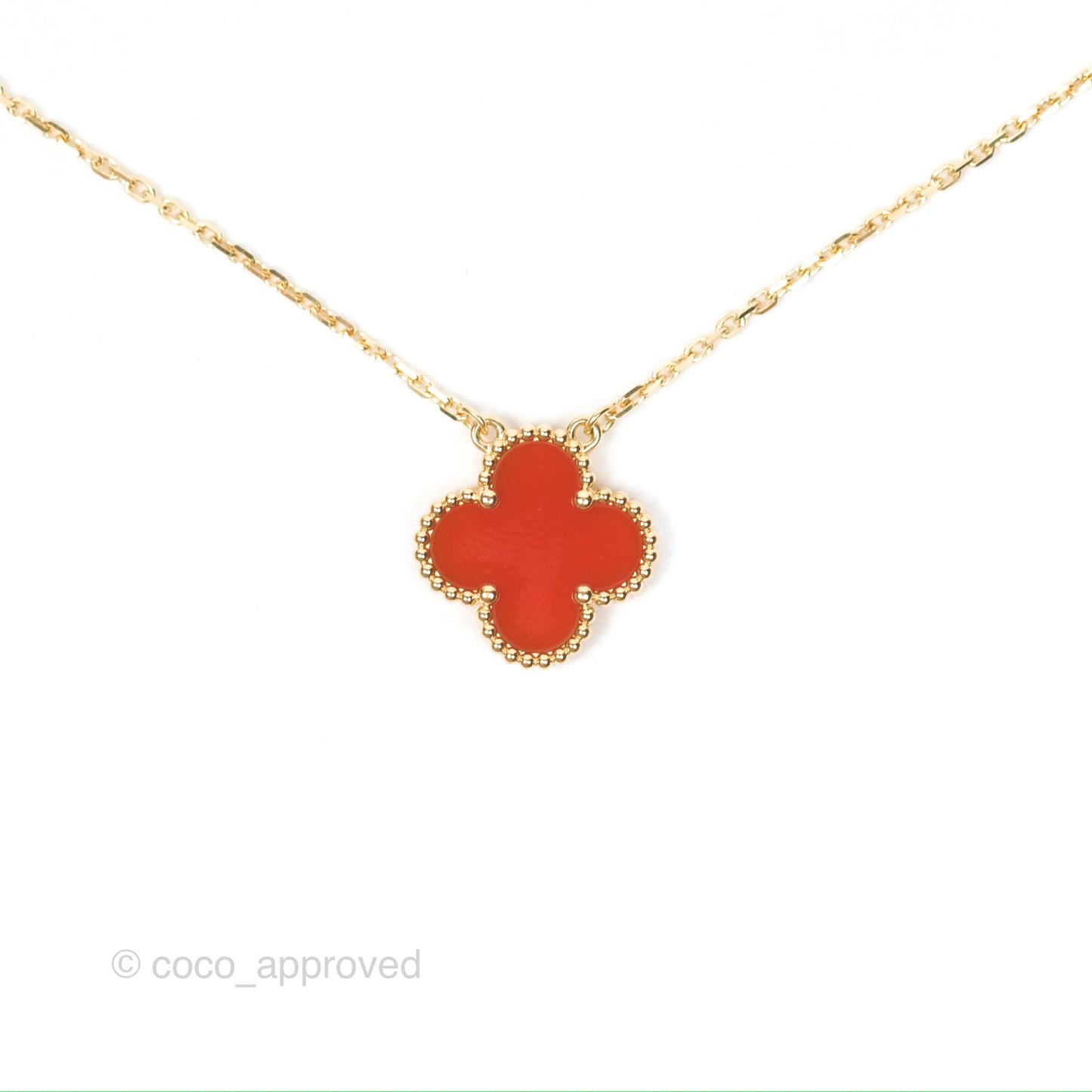 Van Cleef & Arpels Vintage Alhambra Pendant Red Carnelian Yellow Gold