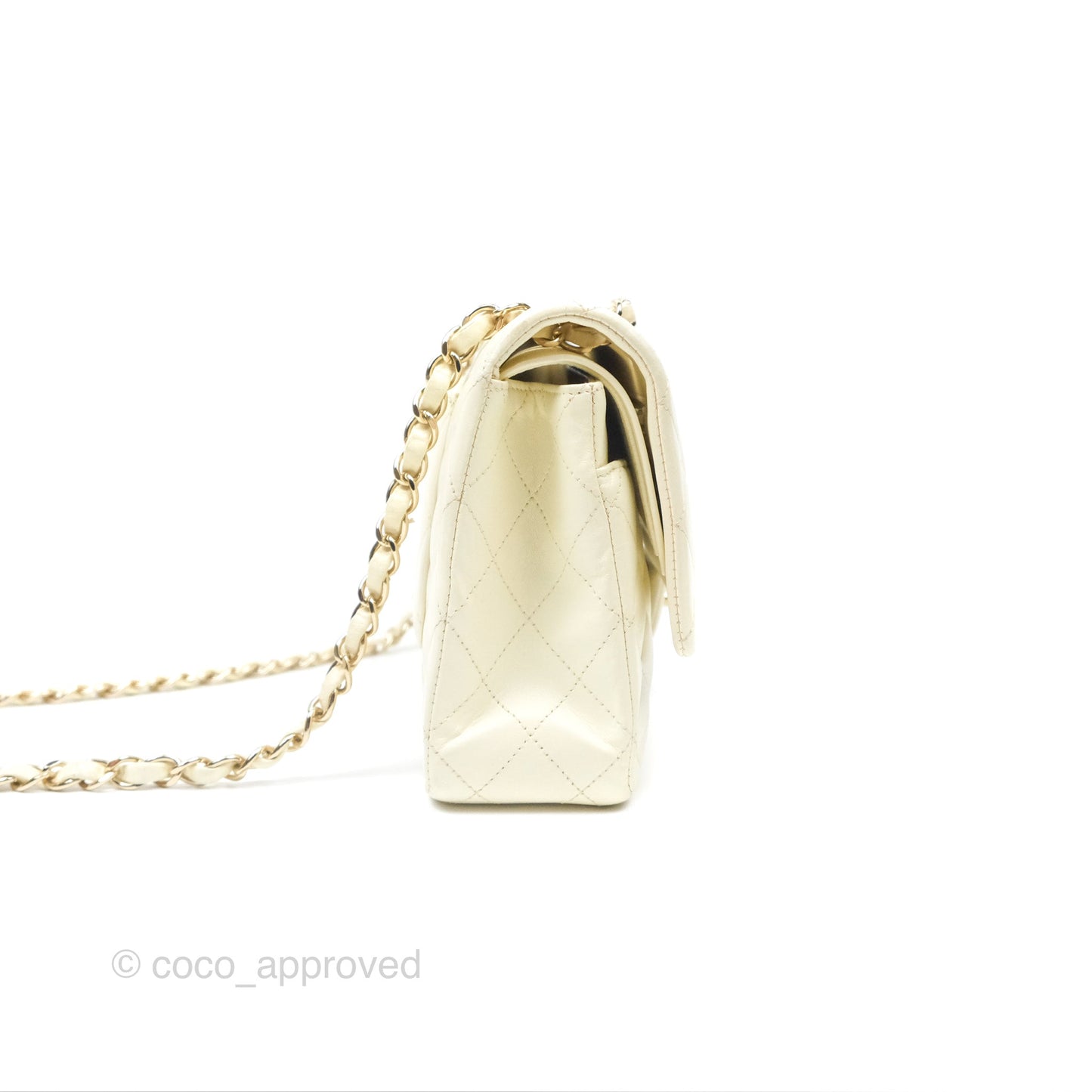 Chanel Medium Classic Flap Quilted Pale Yellow Lambskin Gold Hardware