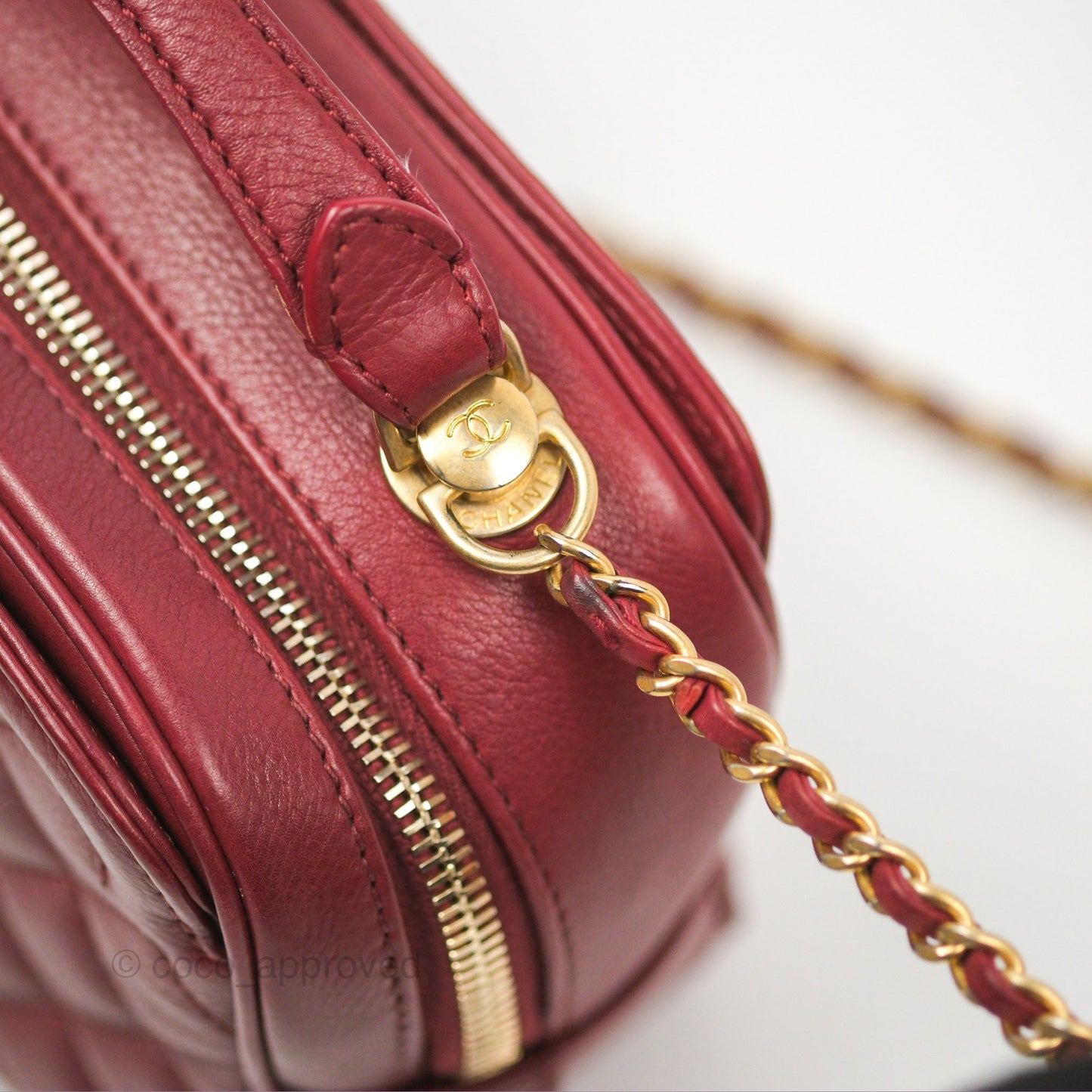 Chanel Quilted CC Small Vanity Case Dark Red Calfskin