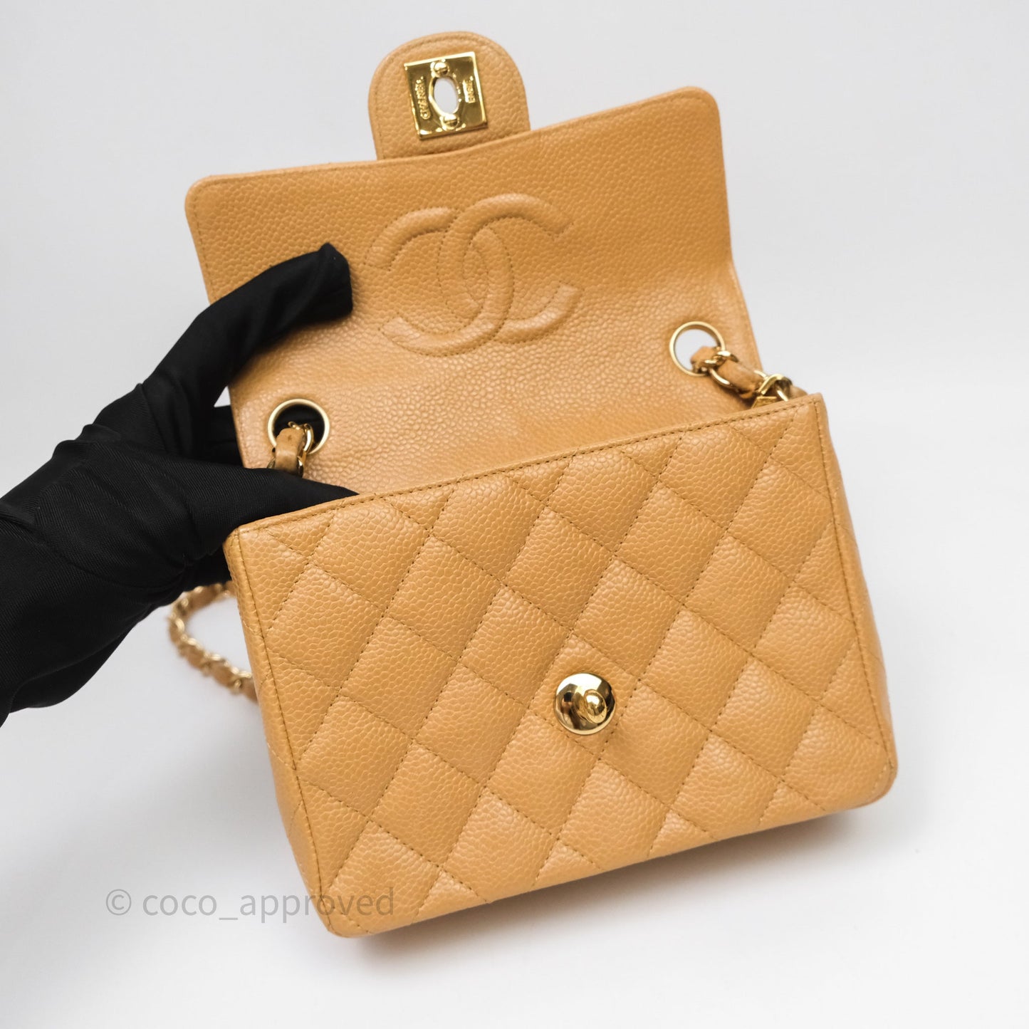Chanel Vintage Mini Square Beige Caviar Gold Hardware