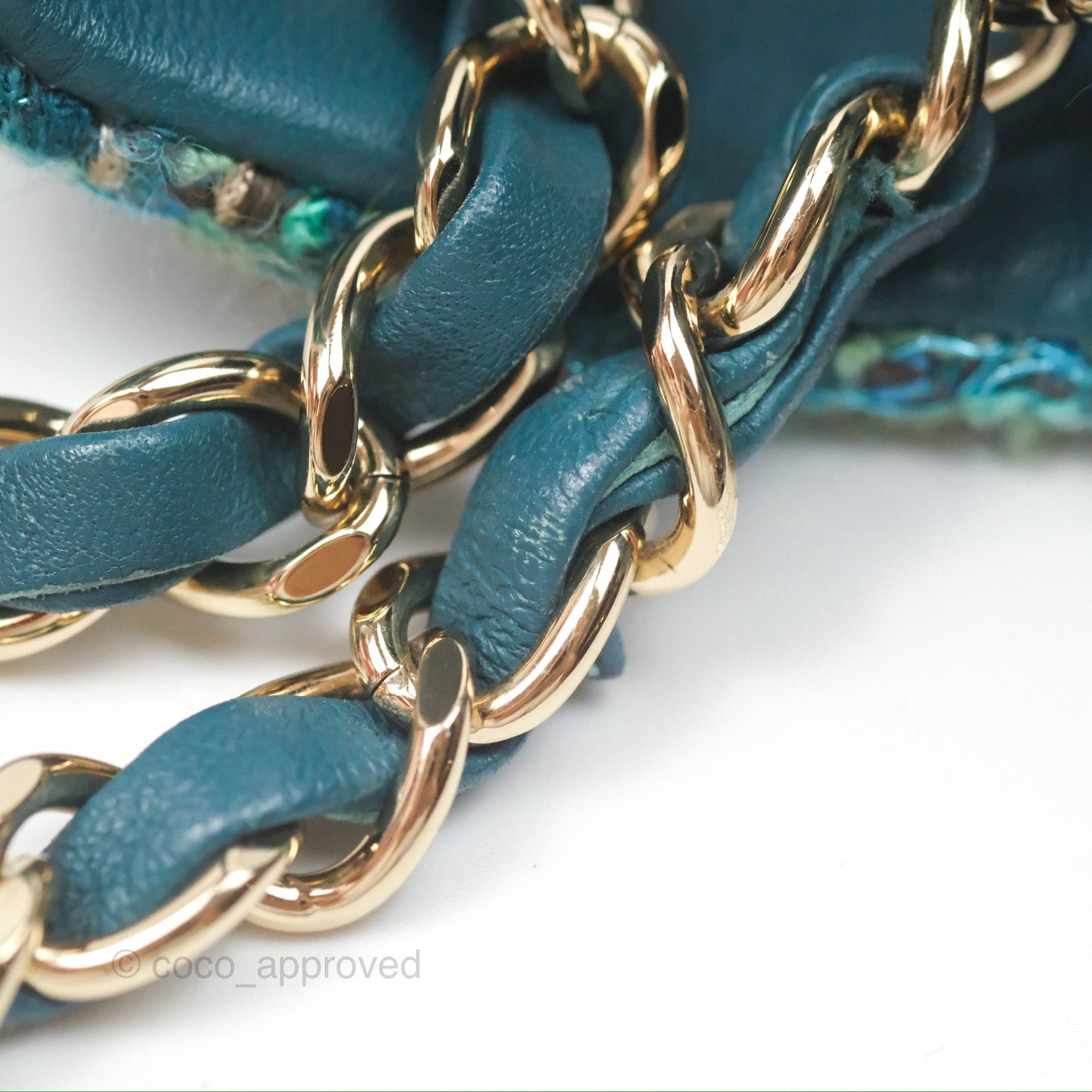 Chanel Mini Rectangular Flap Teal Tweed Gold Hardware
