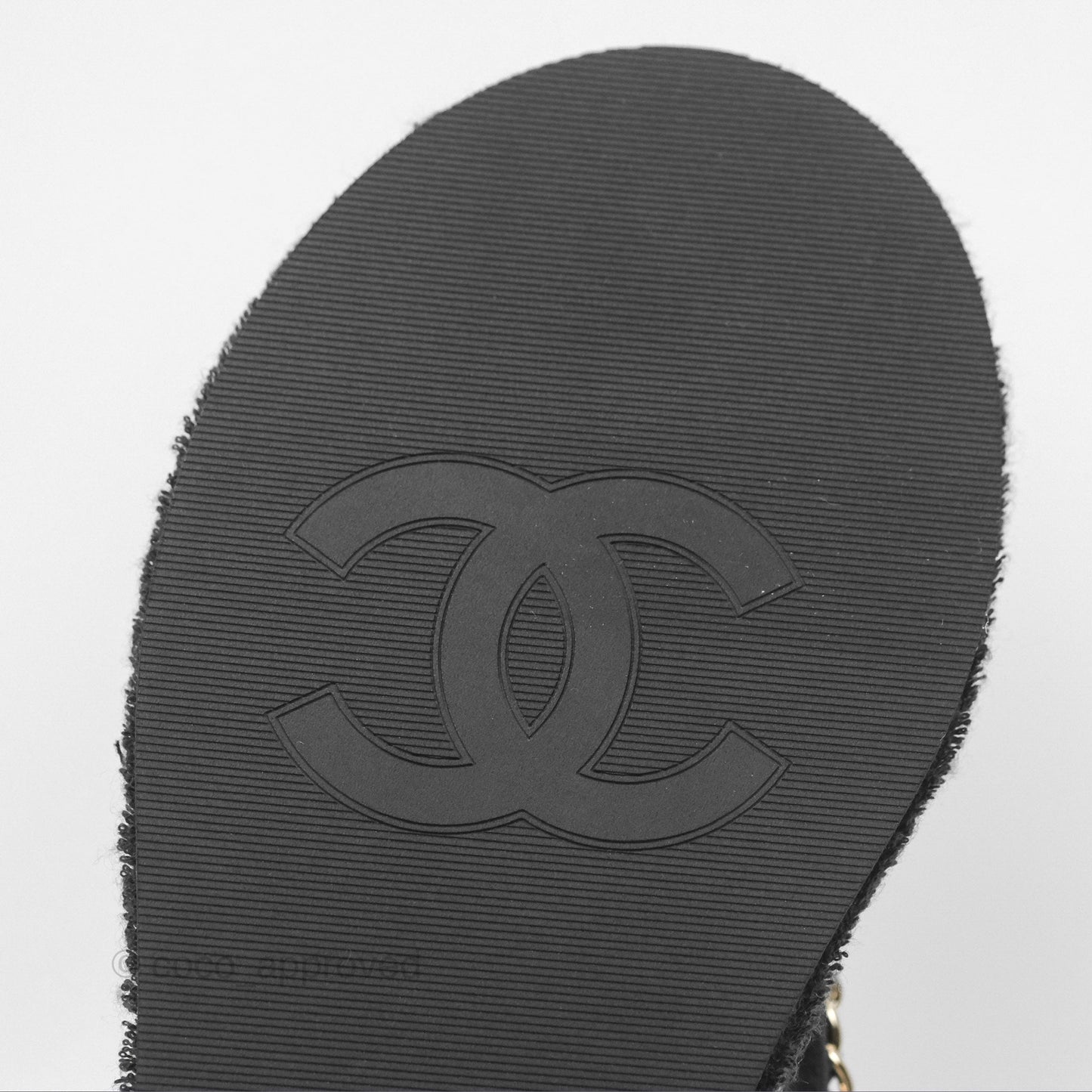 Chanel Chain Terry Slide Thong Sandals Black Size 39
