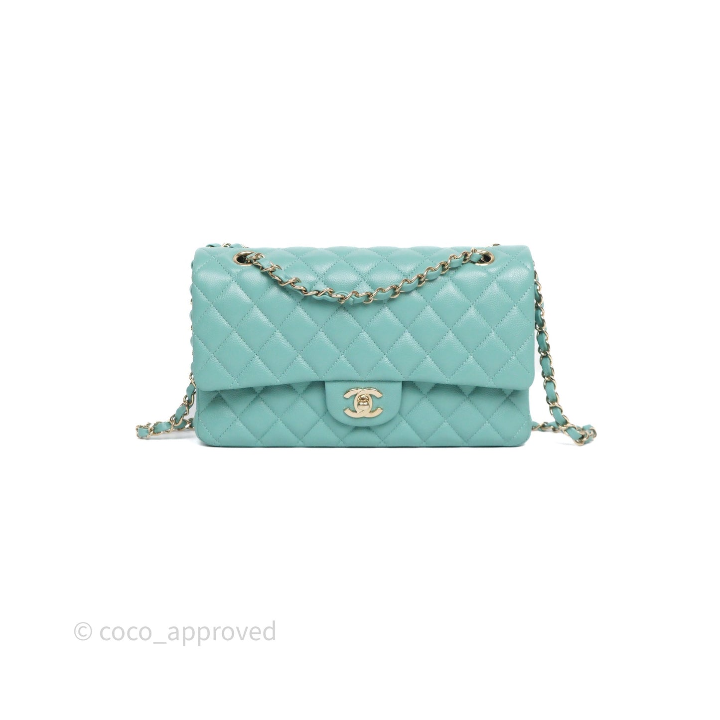 Chanel Classic M/L Medium Flap Quilted Tiffany Green Caviar Gold Hardware