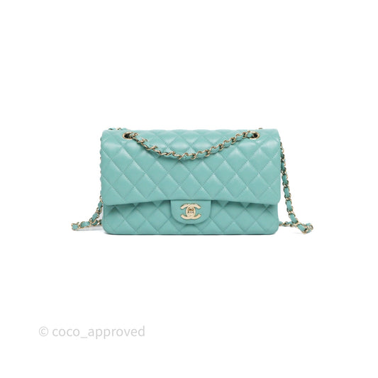 Chanel Classic M/L Medium Flap Quilted Tiffany Green Caviar Gold Hardware