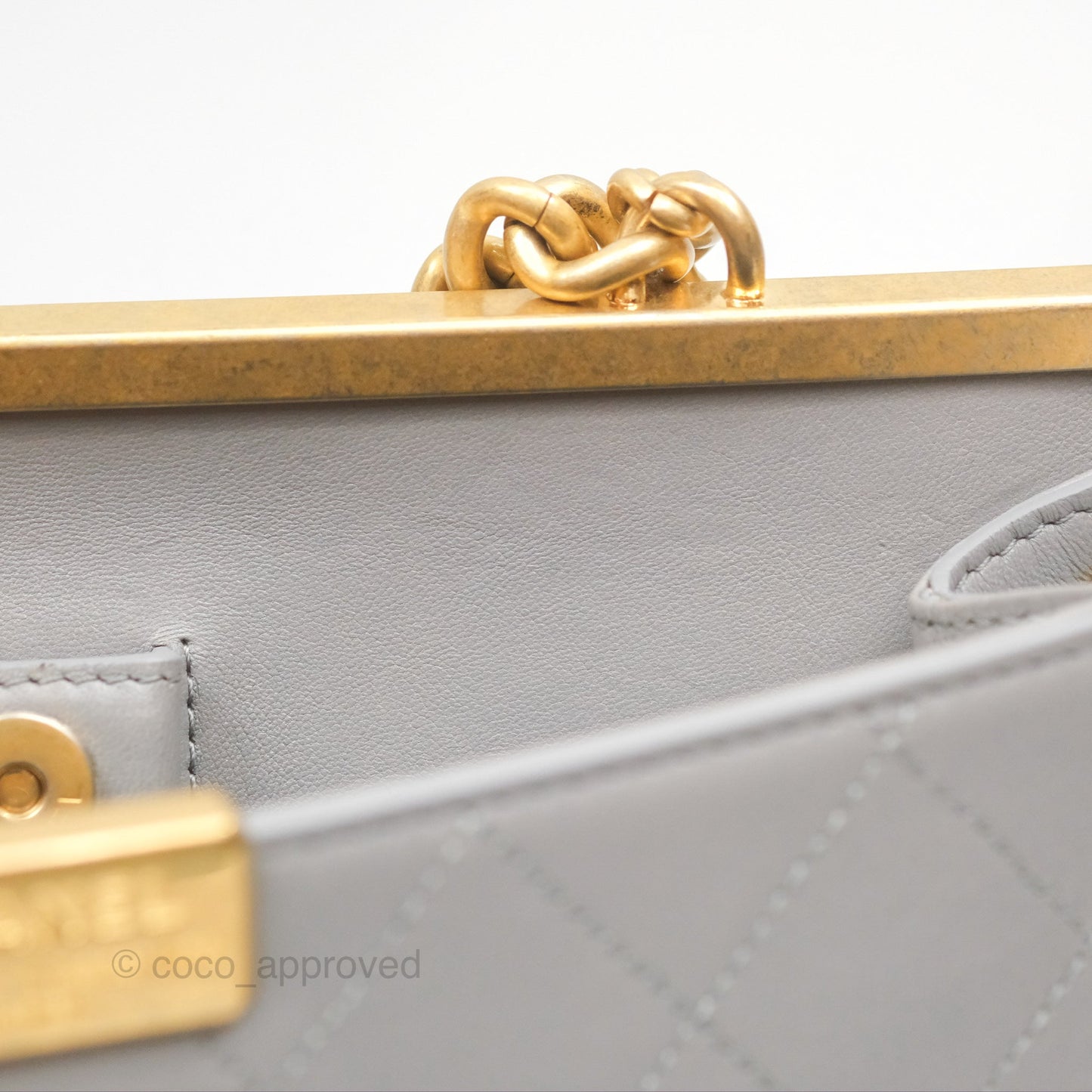 Chanel Small Quilted Coco Luxe Flap Bag Grey Calfskin Aged Gold Hardware
