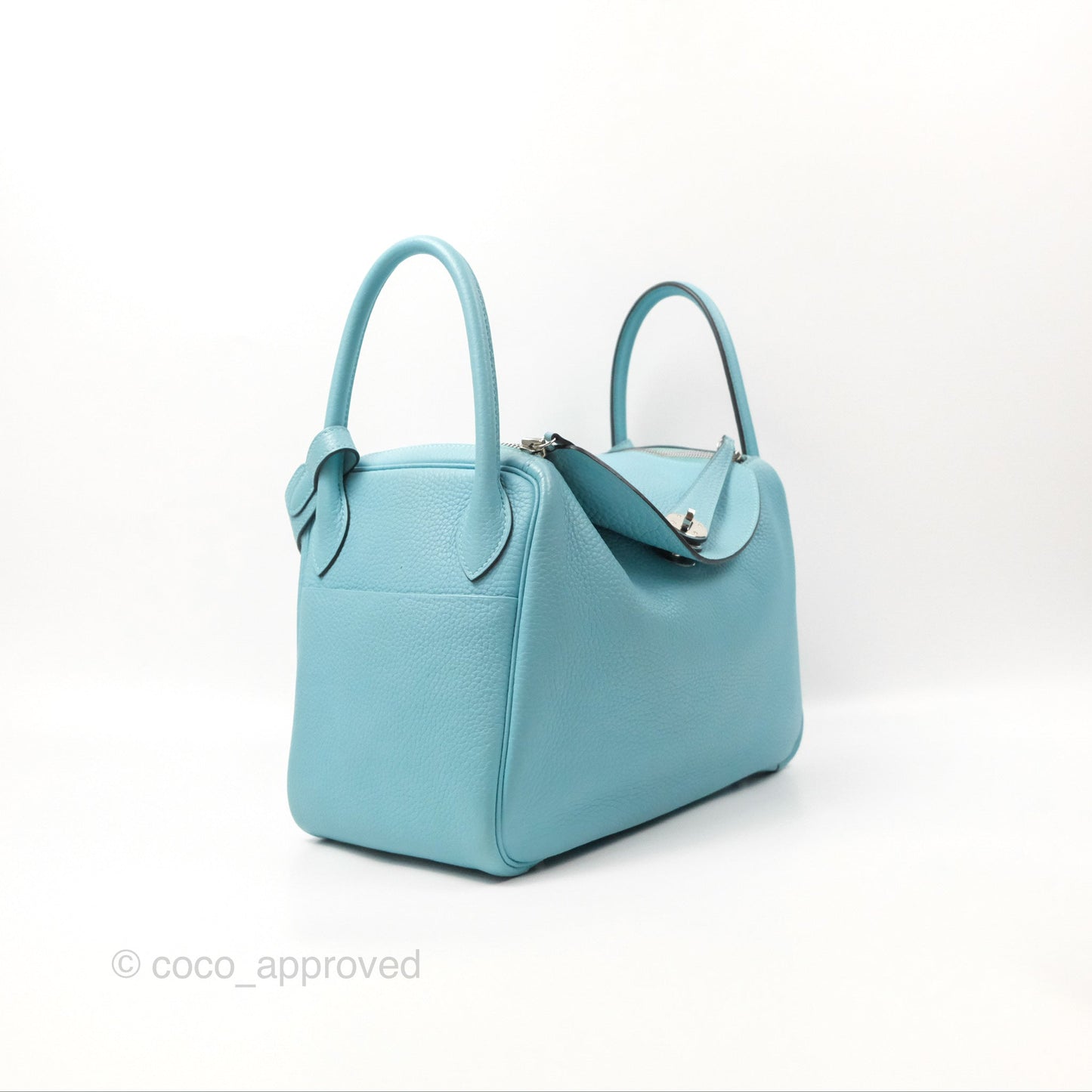 Hermès Lindy 30 Bleu Atoll Clemence Palladium Hardware